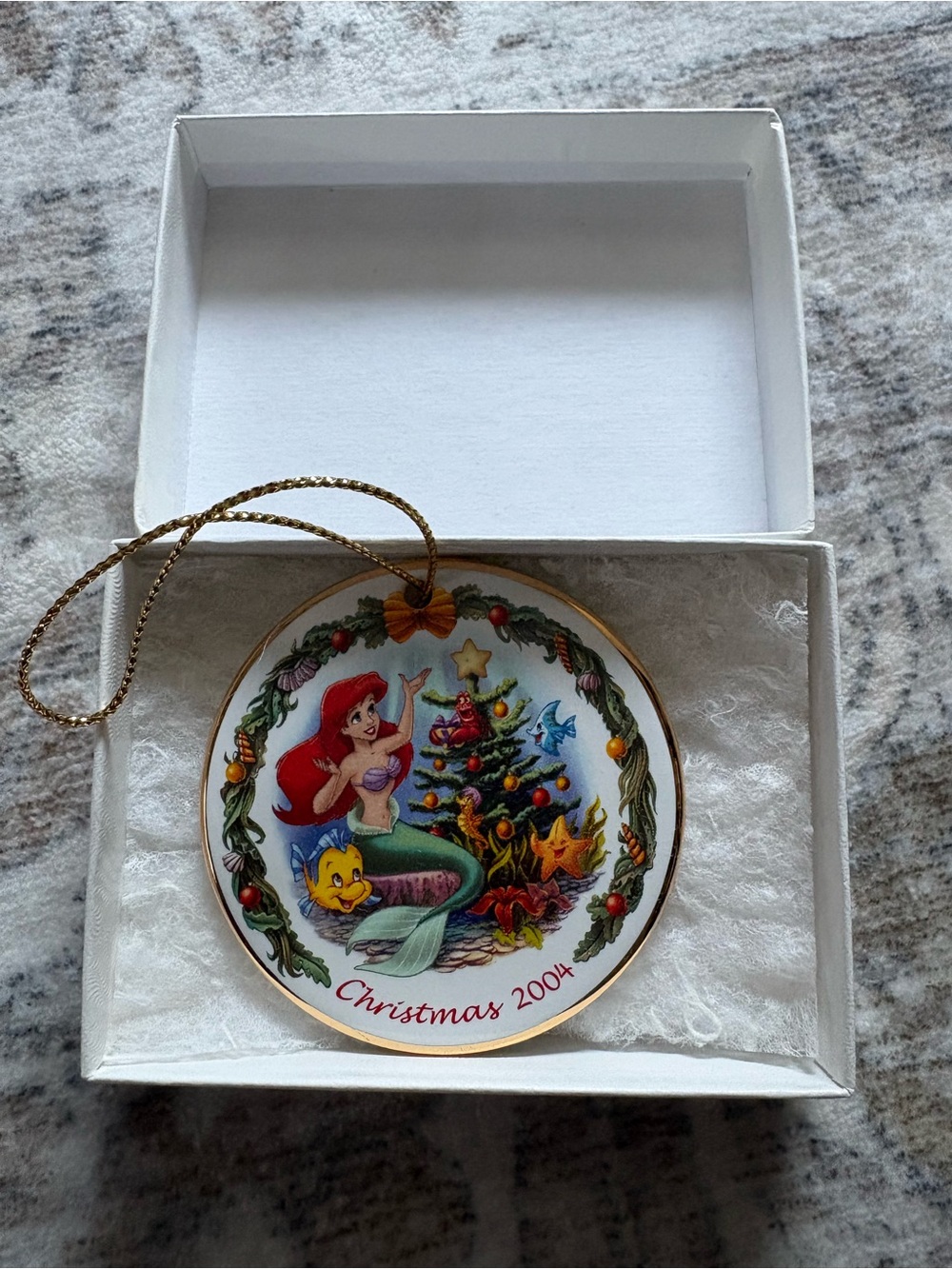 VTG 2004 Little Mermaid Ariel Christmas Disney Grolier Porcelain Disk Ornament
